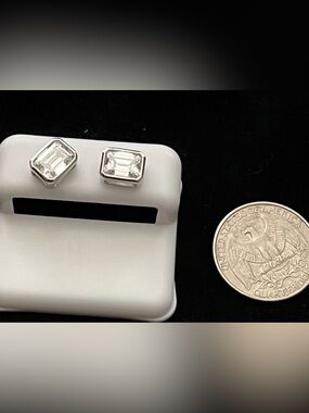 4 CTW Emerald Cut Moissanite Stud Earrings | 925 Sterling Silver